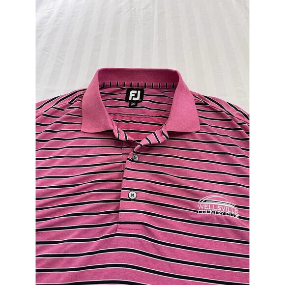 Footjoy FJ Polo Golf Shirt Size Men’s 2XL.  Pink Black Strip Wellsville CC Logo - Picture 4 of 7